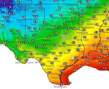 El mapa del pronóstico de la temperatura en Texas para el sábado al mediodía