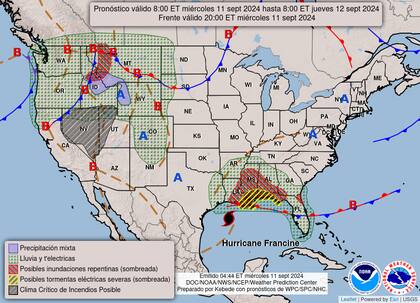 El mapa del pronóstico del clima en EE.UU. para este miércoles 11 de septiembre