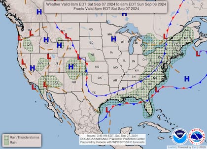 El mapa del pronóstico del clima en EE.UU. para este sábado 7 de septiembre