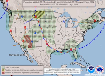 El mapa del pronóstico del clima en EE.UU. para este miércoles 21 de agosto