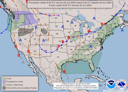 El mapa del pronóstico del clima en EE.UU. para este viernes 4 de octubre