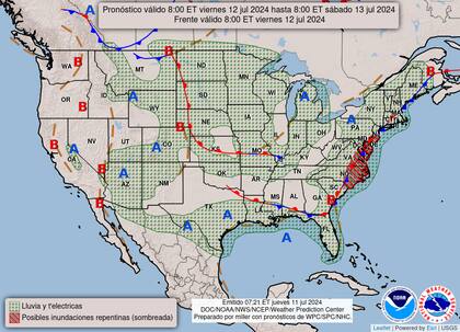 El mapa del pronóstico del clima en EE.UU. para este viernes 12 de julio