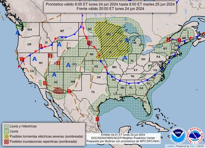 El mapa del pronóstico del clima en EE.UU. para este lunes 24 de junio