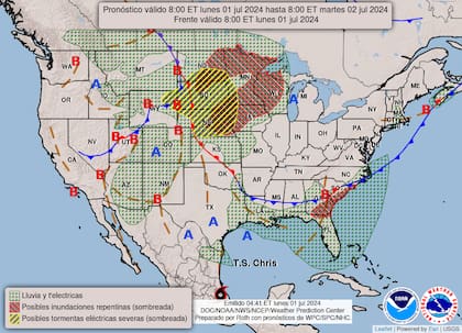 El mapa del pronóstico del clima en EE.UU. para este lunes 1° de julio