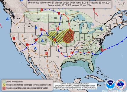 El mapa del pronóstico del clima en EE.UU. para este viernes 28 de junio