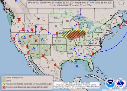 El mapa del pronóstico del clima en EE.UU. para este martes 25 de junio