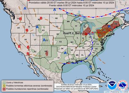 El mapa del pronóstico del clima en EE.UU. para este miércoles 10 de julio