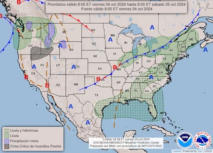 El mapa del pronóstico del clima en EE.UU. para este viernes 4 de octubre