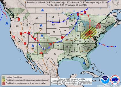 El mapa del pronóstico del clima en EE.UU. para este sábado 29 de junio