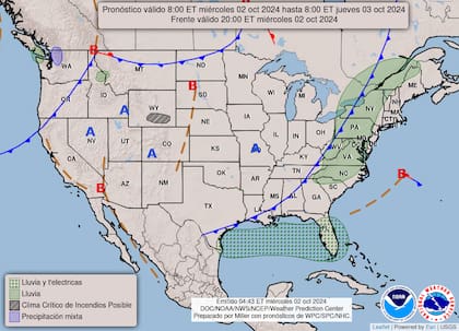 El mapa del pronóstico del clima en EE.UU. para este miércoles 2 de octubre