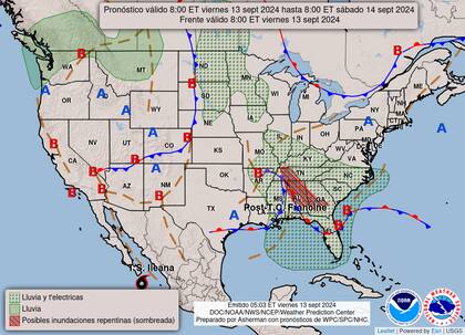El mapa del pronóstico del clima en EE.UU. para este viernes 13 de septiembre
