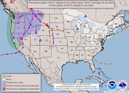 El mapa del pronóstico del clima en EE.UU. para este viernes a la noche y sábado