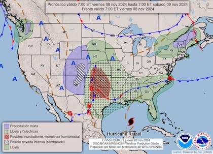 El mapa del pronóstico del clima en EE.UU. para este viernes 8 de noviembre