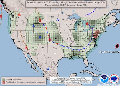 El mapa del pronóstico del clima en EE.UU. para este domingo 18 de agosto