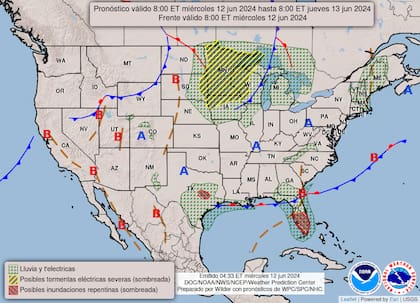 El mapa del pronóstico del clima en EE.UU. para este miércoles 12 de junio