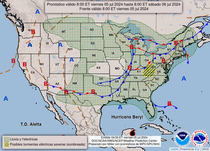 El mapa del pronóstico del clima en EE.UU.para este viernes 5 de julio