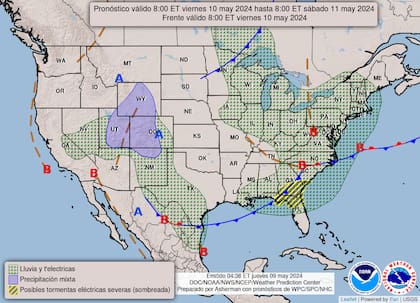 El mapa del pronóstico del clima para este viernes 10 de mayo en Estados Unidos