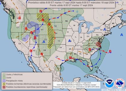 El mapa del pronóstico del clima para este martes 17 de septiembre, hasta la mañana del miércoles