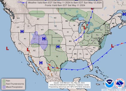 El mapa del pronóstico del clima para este sábado 11 de mayo en Estados Unidos
