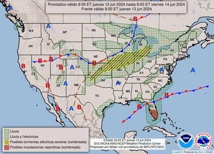 El mapa del pronóstico para este jueves 13 de junio