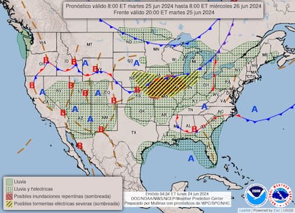 El mapa del pronóstico para este martes 25 de junio en EE.UU.