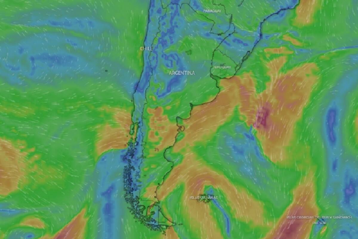 El mapa del viento en la Argentina este sábado 18 de noviembre