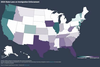 El mapa interactivo con los estados con leyes más restrictivas para los inmigrantes