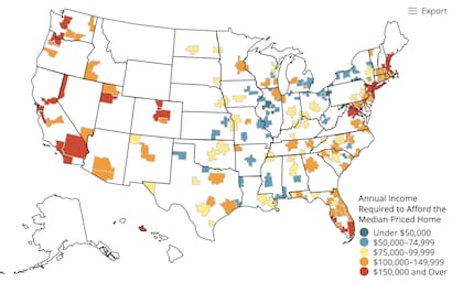 El mapa interactivo de la Universidad de Harvard que muestra cuántos ingresos anuales necesitan las familias para poder comprar una vivienda en EE.UU.