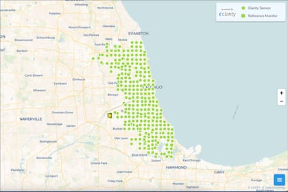 El mapa interactivo de Open Air Chicago muestra los datos de los 277 monitores desplegados para medir la contaminación