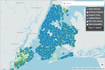 El mapa interactivo difundido por el gobierno de Nueva York durante el calor extremo permite encontrar refugios climáticos cercanos, como centros de enfriamiento municipales, bibliotecas, museos y espacios con aire acondicionado