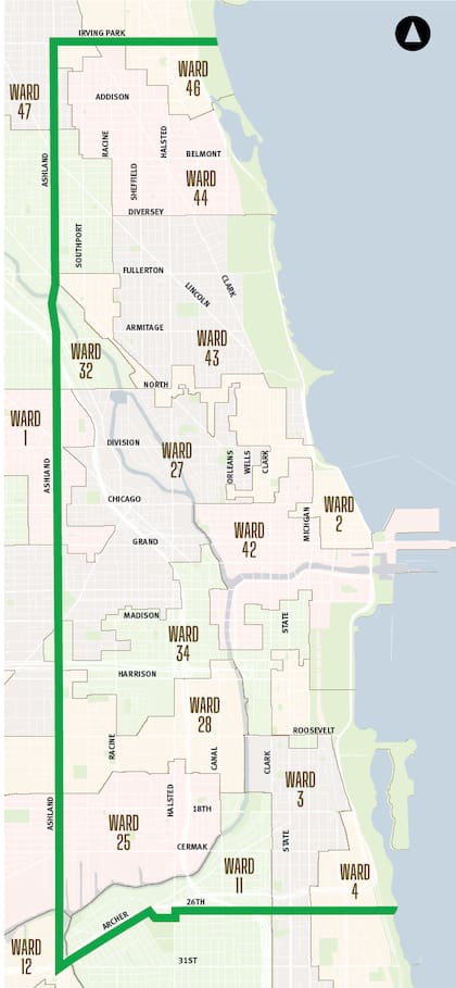 El mapa oficial del plan piloto Smart Streets de Chicago