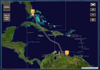 El mapa para seguir el trayecto en tiempo real del vuelo directo de Miami a Caracas