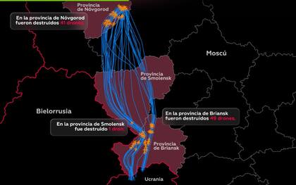 El mapa presentado por el ministerio de Defensa ruso