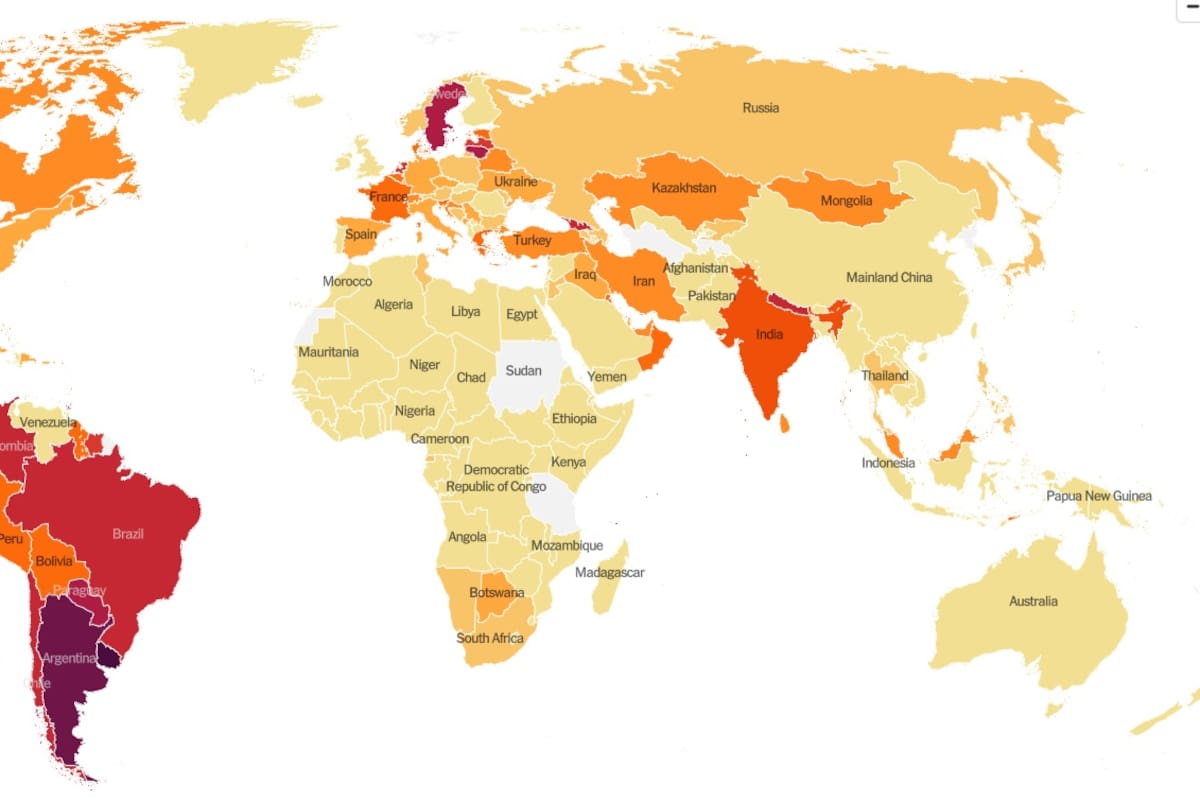 El mapa que muestra las zonas más complicadas por el coronavirus en la actualidad