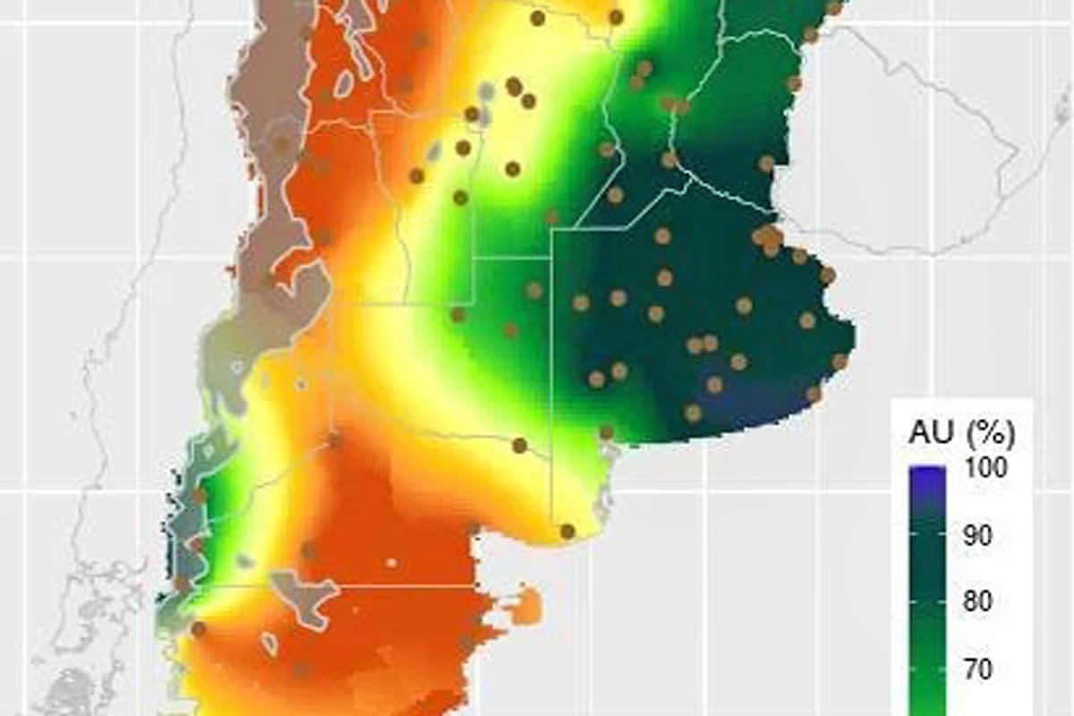 El mapa refleja en general buenos niveles de reserva de agua en el perfil del suelo, con un color verde intenso