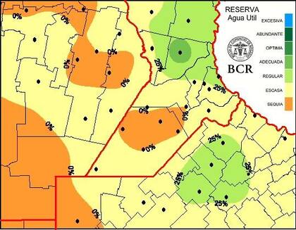 El mapa revela la baja disponibilidad de humedad para la siembra