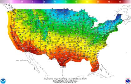 El mapa térmico de EE.UU. muestra un clima templado en Florida con rangos promedio a la estación