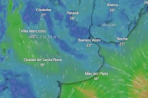 El mapa vientos sobre el Área Metropolitana de Buenos Aires