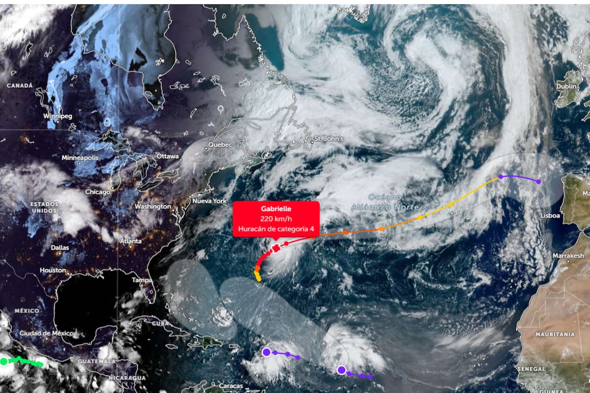 El martes presenta un escenario meteorológico complejo con el huracán Gabrielle fortaleciéndose en el Atlántico central, tormentas severas y riesgo de tornados en el centro de EE.UU.
