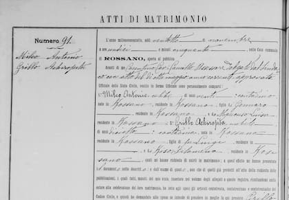 El matrimonio de los bisabuelos del Presidente Milei: Antonio Mileo y Achiropita Grillo. Se casaron en Rossano en 1908