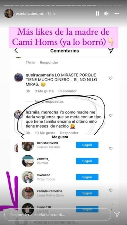 El "Me gusta" de la mamá de Camila Homs