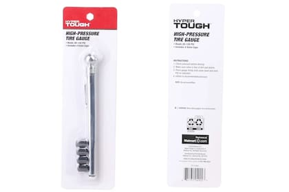 El medidor de neumáticos de Hype Tough tiene el tamaño de un lápiz, mide entre 20 y 120 PSI, viene con cuatro tapas de válvula adicionales y cuesta US$3,47 (Walmart)