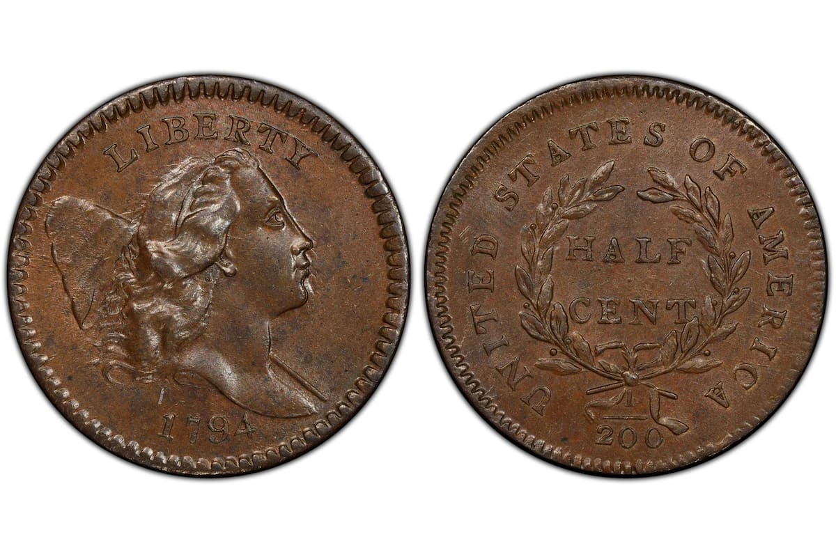 El medio centavo de 1794, perteneciente a la serie “Liberty Cap Right”, es una de las monedas históricas más buscadas por coleccionistas