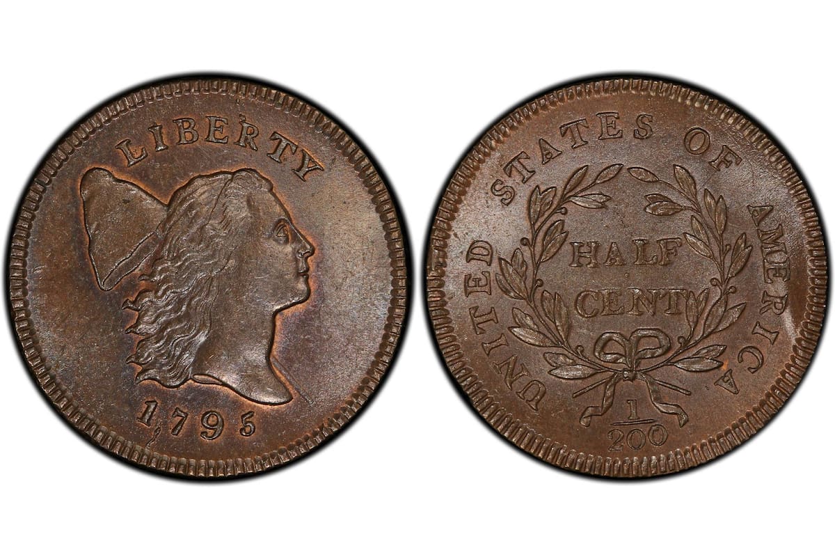 El medio centavo de 1795, perteneciente a la serie “Liberty Cap Right”, es una de las monedas históricas más buscadas por coleccionistas