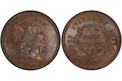 El medio centavo de 1795, perteneciente a la serie “Liberty Cap Right”, es una de las monedas históricas más buscadas por coleccionistas
