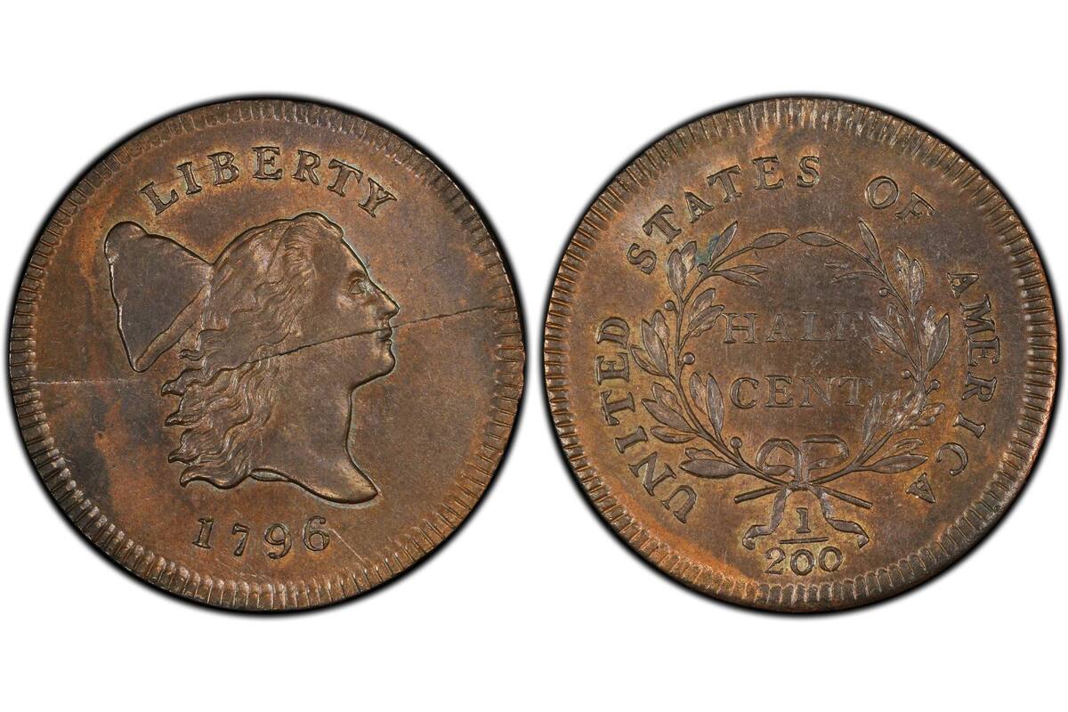 El medio centavo de 1796, perteneciente a la serie “Liberty Cap Right”, es una de las monedas históricas más buscadas por los coleccionistas