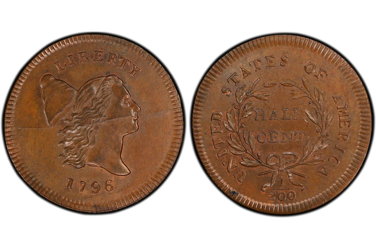 El medio centavo de 1796, perteneciente a la serie “Liberty Cap Right”, es una de las monedas históricas más buscadas