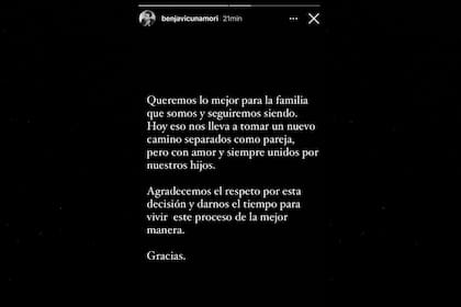 El mensaje con el que Benjamín Vicuña anunció la separación en sus redes sociales