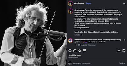El mensaje con el que la familia del músico lo despidió en redes sociales