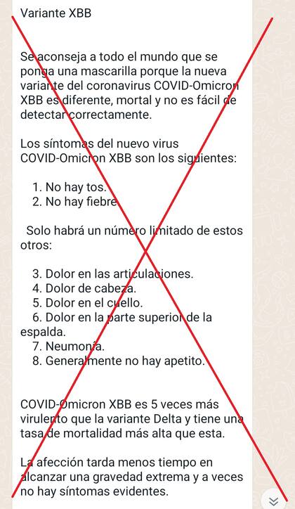 El mensaje con información falsa que se viralizó en las redes y WhatsApp